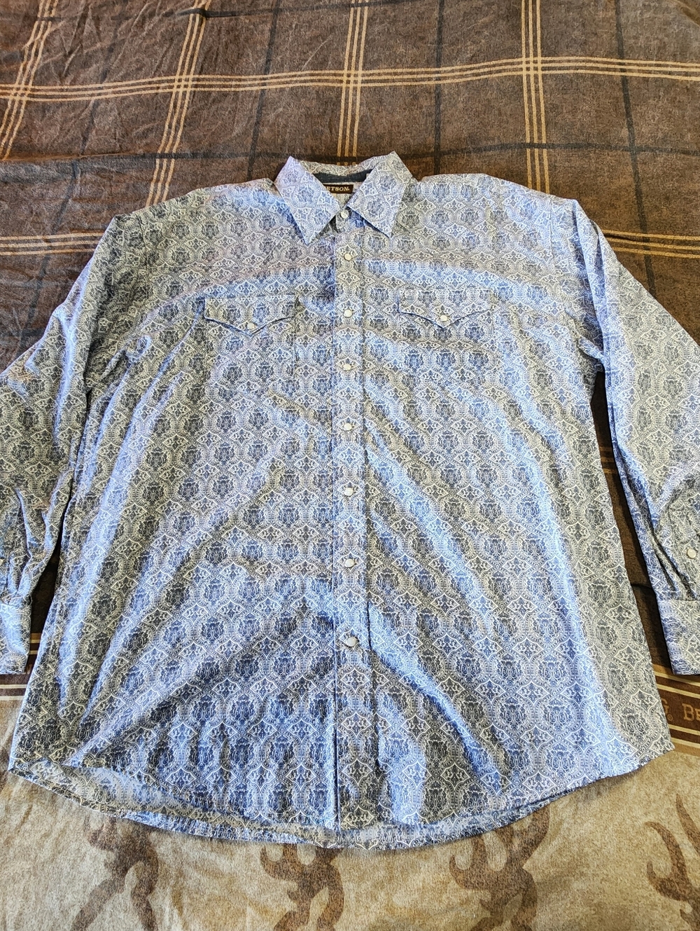 Stetson Pearl Snap Shirt Mens 2XL Blue Paisley Western Rodeo Long Sleeve Cowboy